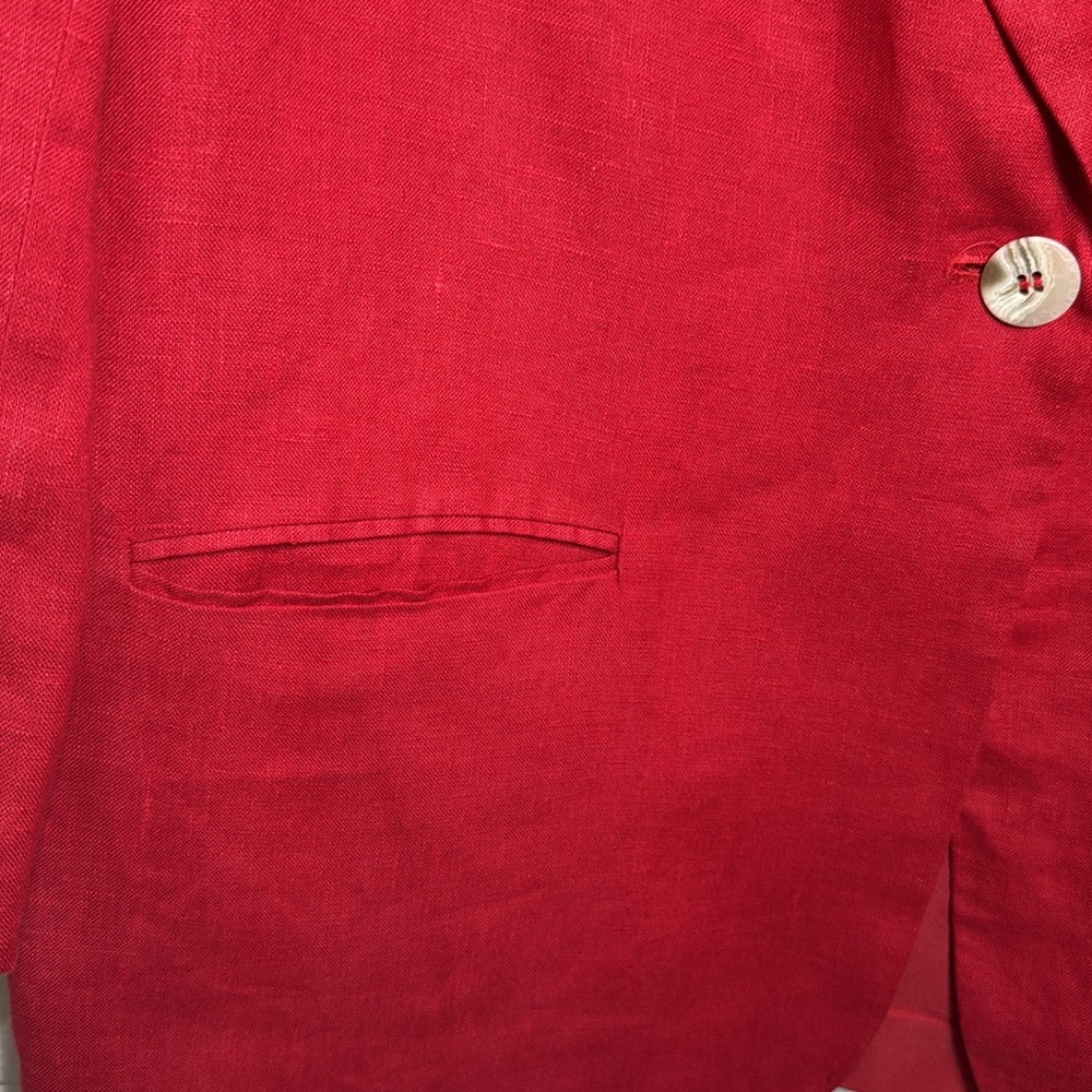 International Scene 1980s Red Linen One Button Blazer Size 14 - Picture 3 of 11
